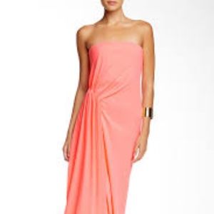 HALSTON HERITAGE Strapless Silk Contrast Gown